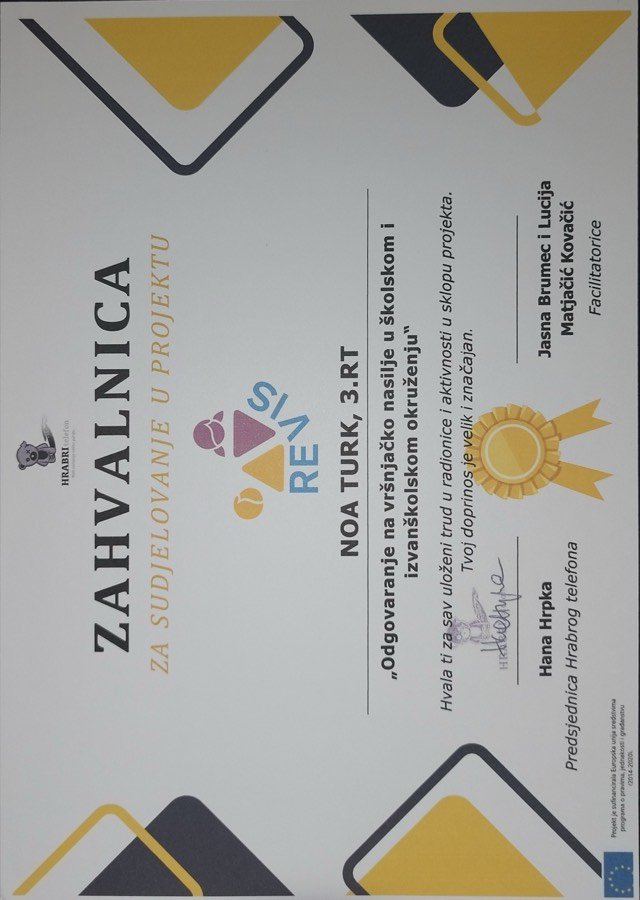 Certificate of appreciation — peer violence project (Brave Phone)